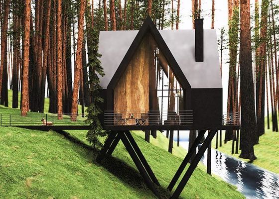 Estudio de jardín prefabricado de cabina casera modular con marco de acero ligero y área de cubierta expansiva