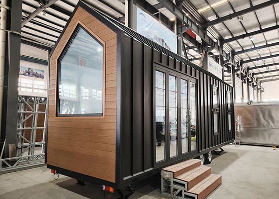 US/AS Casa prefabricada Modular Casa pequeña en remolque con marco de acero ligero