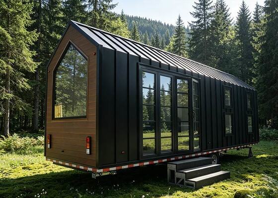 Casa prefabricada de lujo sobre ruedas | Cabina moderna en forma de A lista para enviar para una vida compacta
