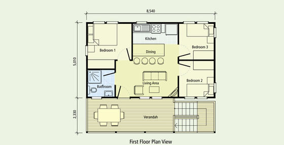 Bungalows de playa prefabricados con estructura de acero ligero y aspecto de madera, casa de madera