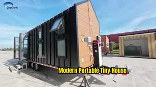 Vea la demostración del kit de casa pequeña prefabricada de casa modular US/AS con remolque para camping/resort